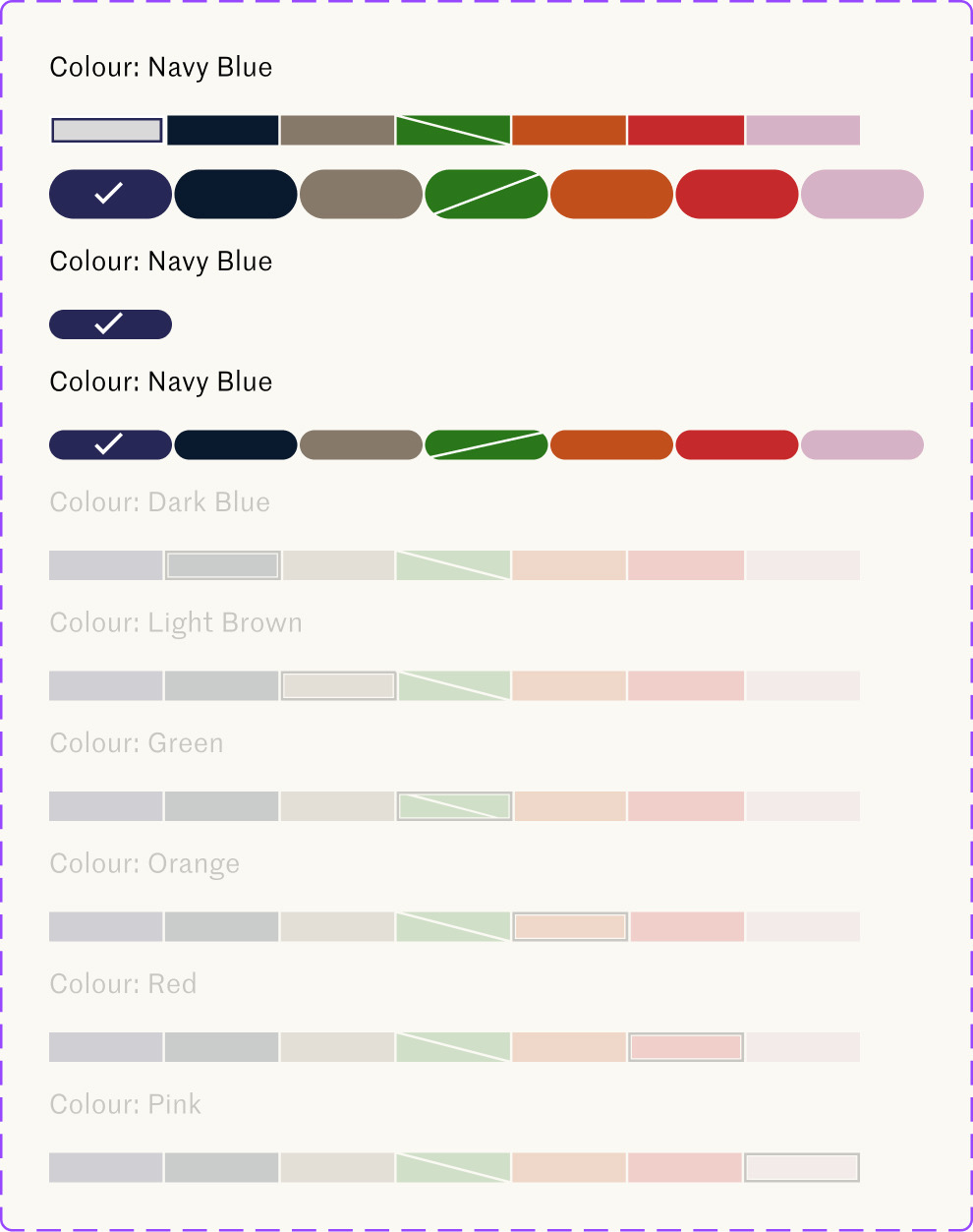 Pattern swatches, marked with a diagonal
