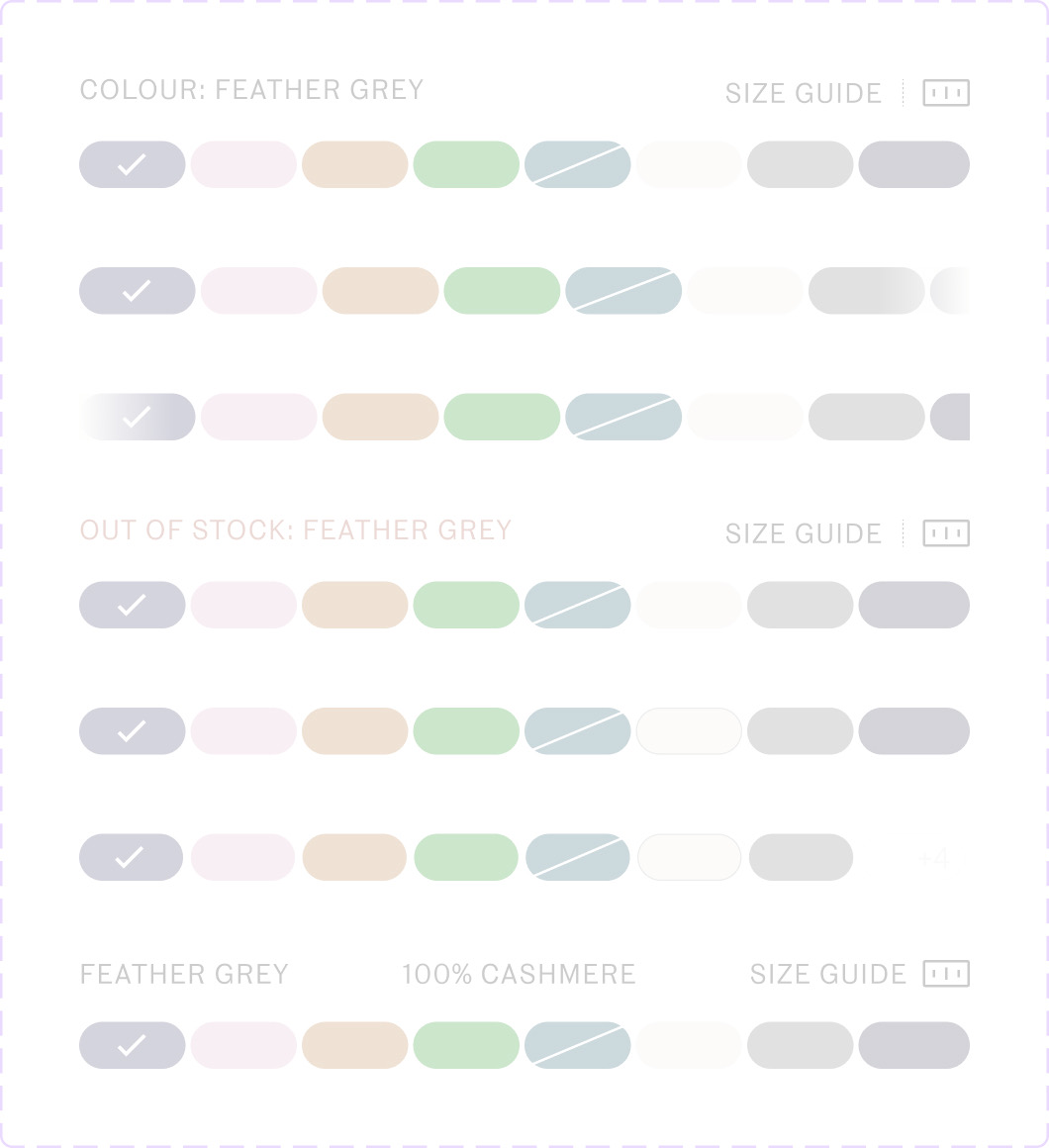 Grouped colourways and sold-out states