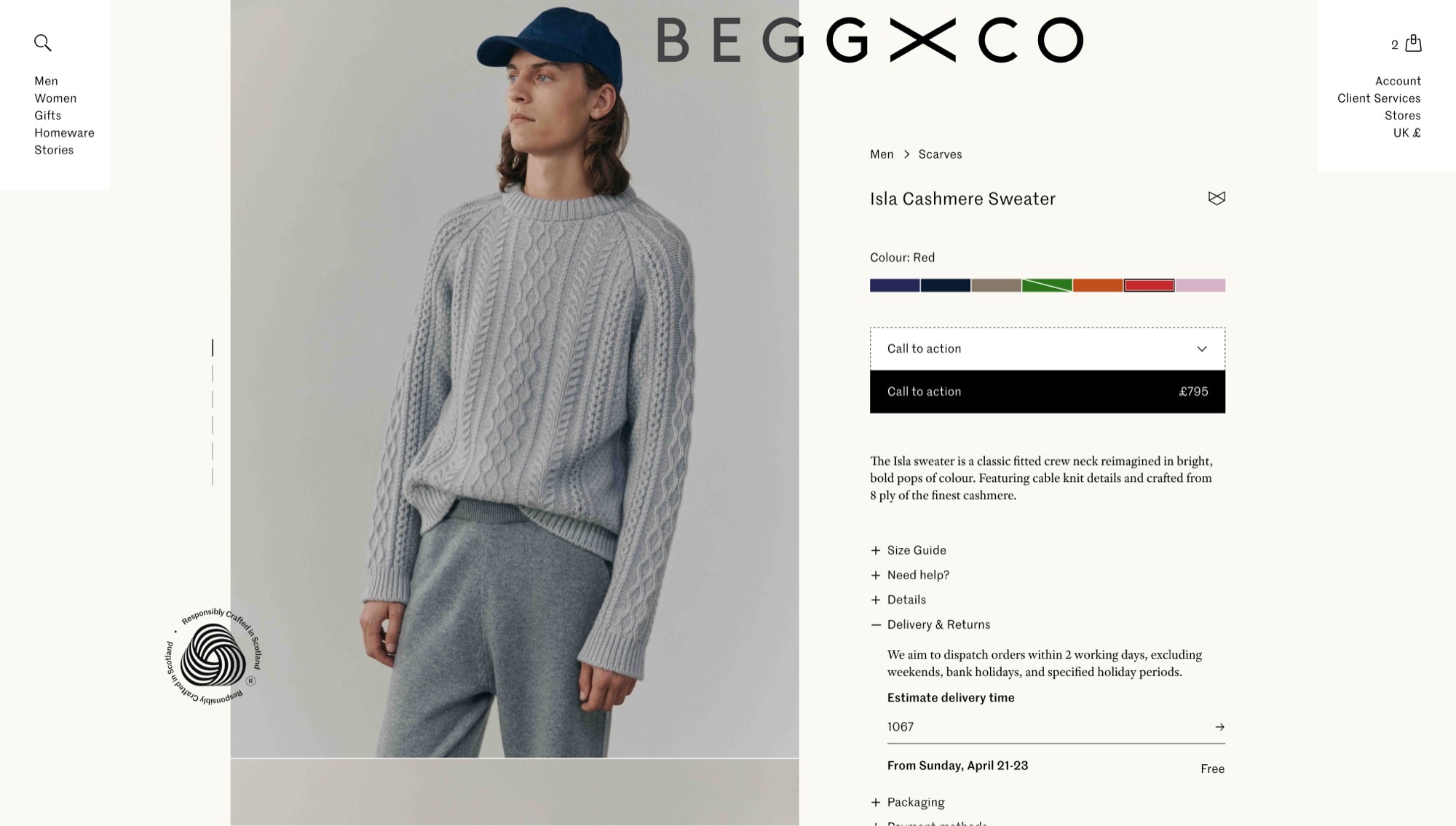 Delivery estimate on the product page