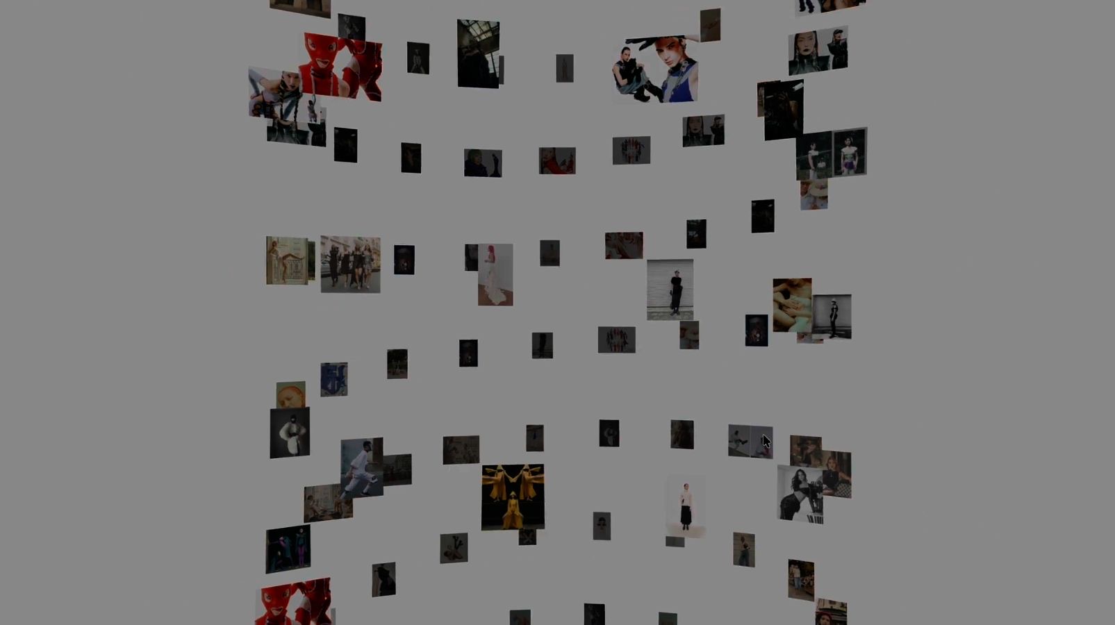 A curved wall of images